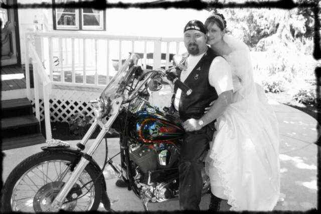 Harley Davidson wedding photo at Bell Tower Chapel