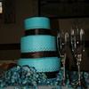 teal blue and brown wedding cake