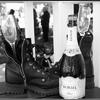 motorcycle boots of Bride with champagne bottle and toasting glasses