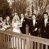 wedding party photo on foot bridge at Oregon City Pioneer Center